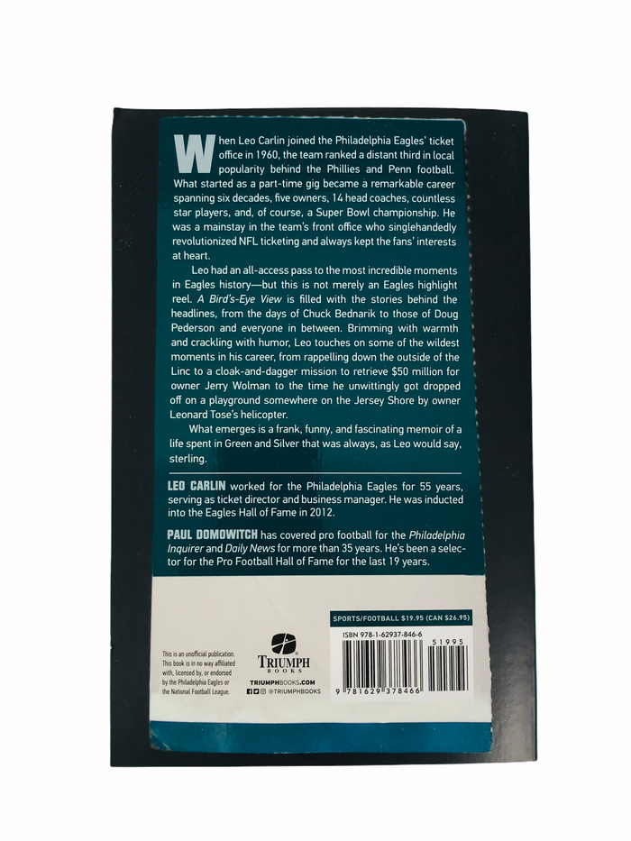 LEO CARLIN PHILADELPHIA EAGLES "A BIRD'S EYE VIEW" 2020 PAPERBACK BOOK