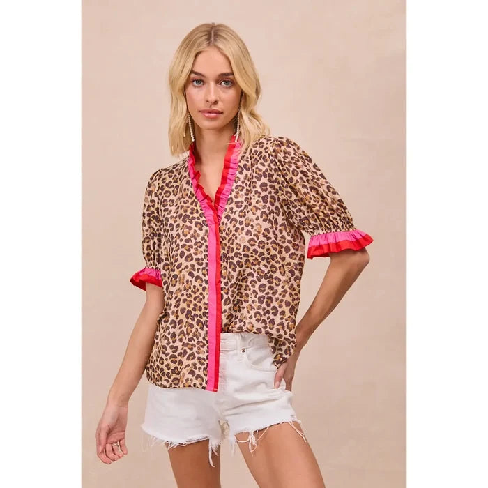 Leopard Print Ruffled Blouse