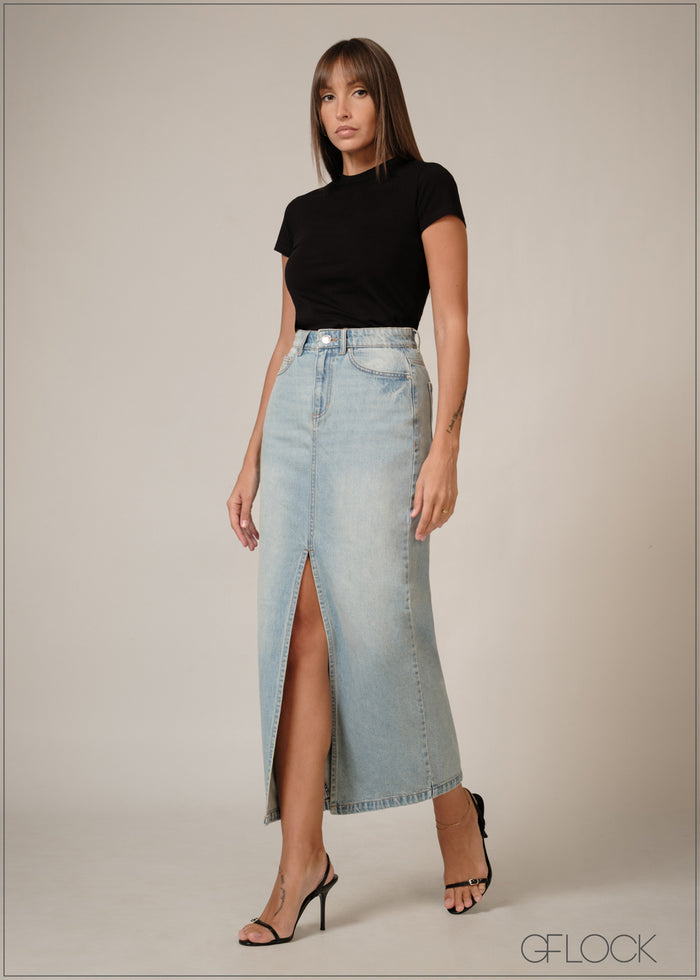 Light Blue Denim Skirt - 140326