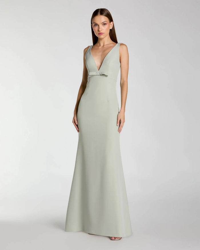 Light Green Crepe V-Neck Mermaid Gown with Bow ieena for Mac Duggal