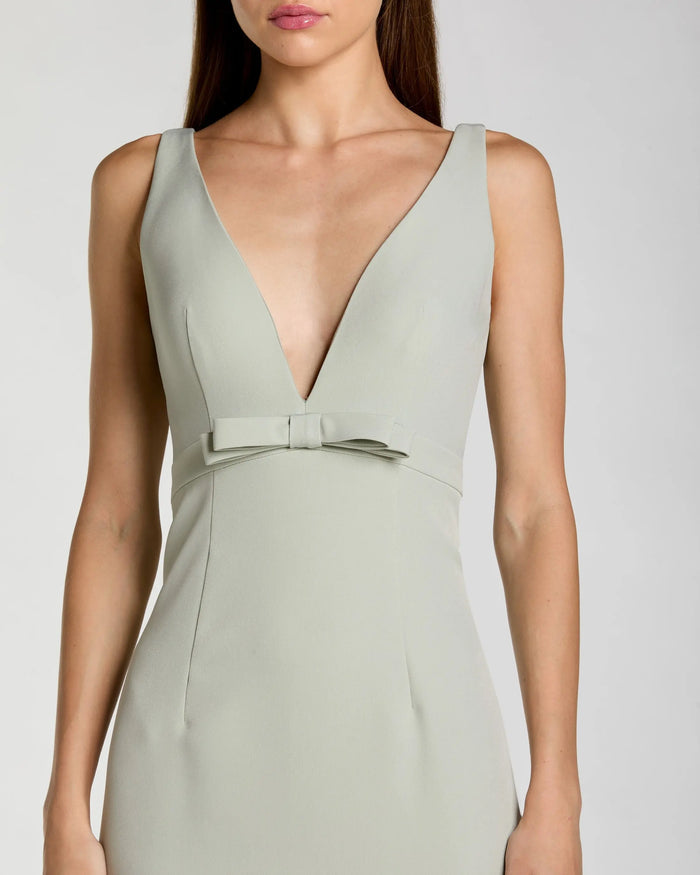 Light Green Crepe V-Neck Mermaid Gown with Bow ieena for Mac Duggal