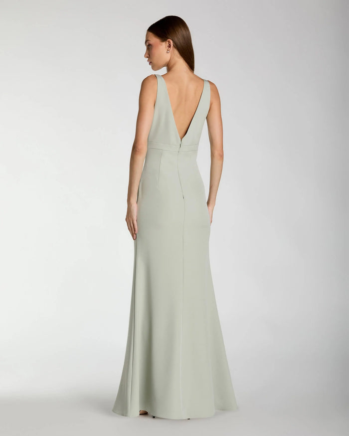 Light Green Crepe V-Neck Mermaid Gown with Bow ieena for Mac Duggal