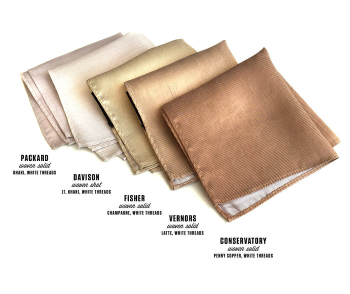 Packard khaki, davison light khaki, fisher champagne, vernors latte, davison penny copper.