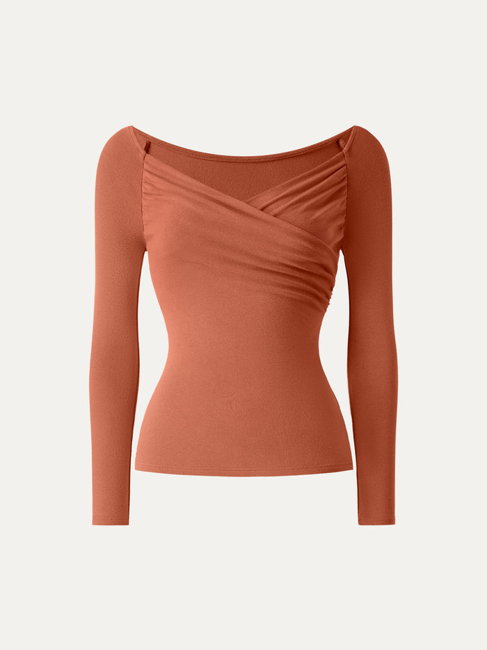 OGLmove Light Warm Surplice Ruched Long Sleeve Top Savanna Orange XXS