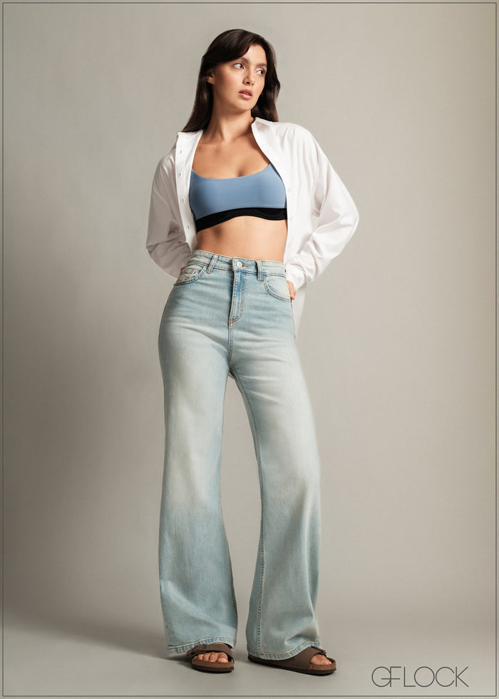Light Wash Wide Leg Jean - Long Length - 150726