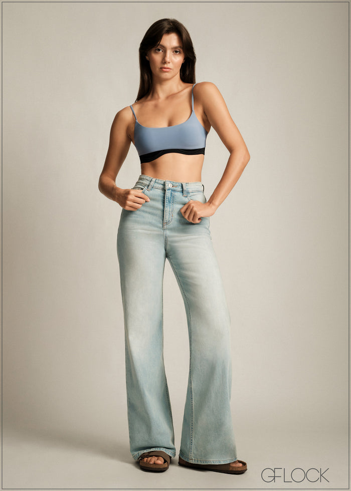 Light Wash Wide Leg Jean - Short Length - 150726