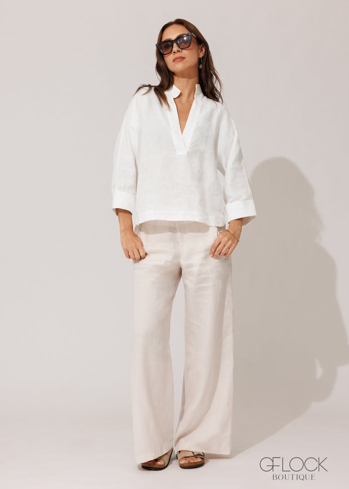 Linen Deep V-Neck Top - 120826