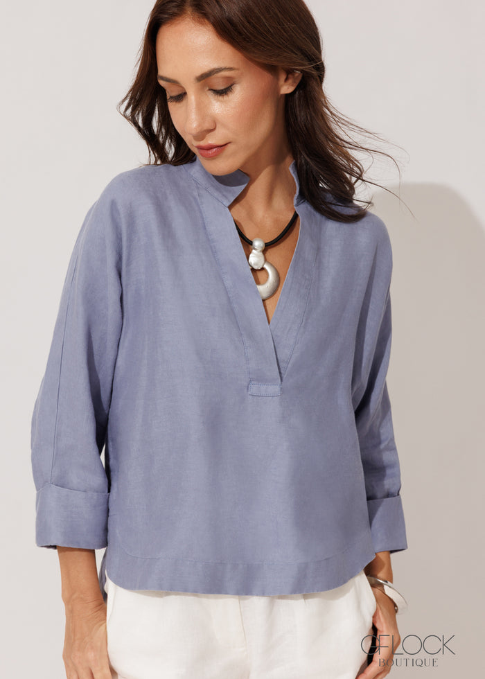 Linen Deep V-Neck Top - 120826