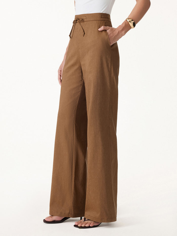OGLmove Drawstring Wide Leg Pant with Pockets Petite Tree Brown