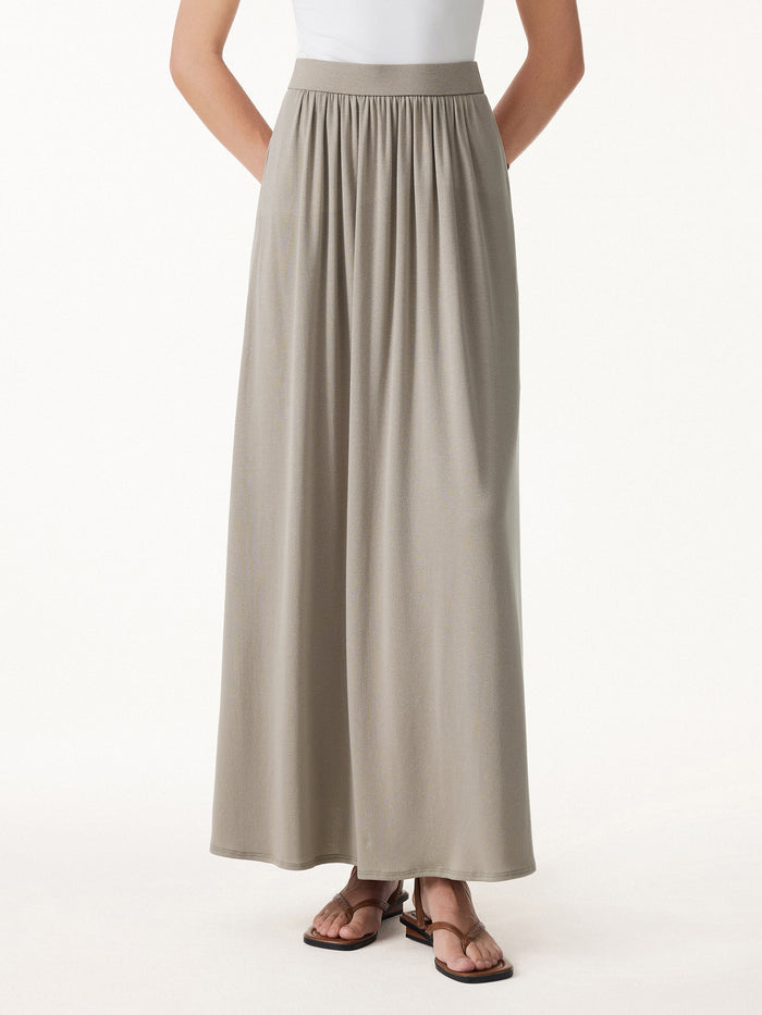 OGLmove Linen Knit Gathered A-Line Maxi Skirt with Pockets