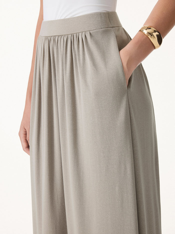 OGLmove Linen Knit Gathered A-Line Maxi Skirt with Pockets