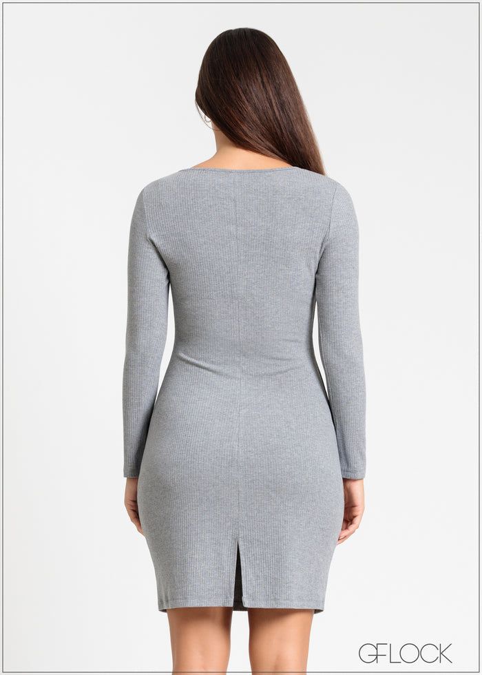 Long Sleeve Rib Dress - 181124