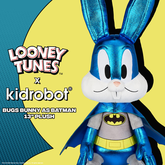 Looney Tunes Bugs Bunny as Batman 13-inch plush toy, soft stuffed character featuring Batman costume and Bugs Bunny features.