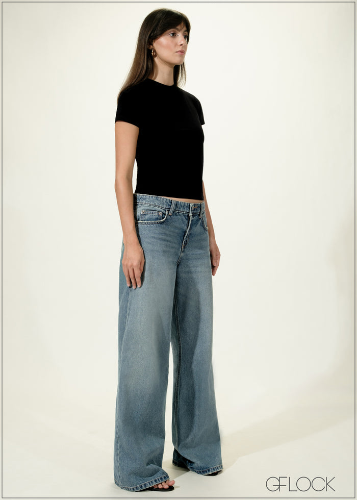Low Waist Wide Leg Jean Short Length - women’s jeans alternate view - GFLOCK Sri Lanka