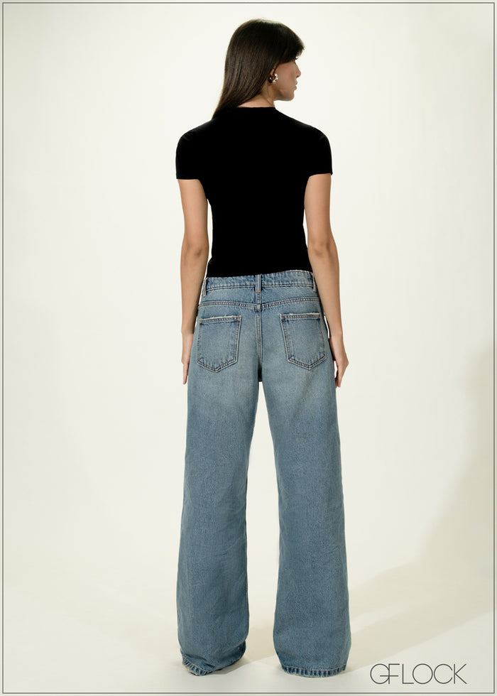 Low Waist Wide Leg Jean Short Length - women’s jeans alternate view - GFLOCK Sri Lanka