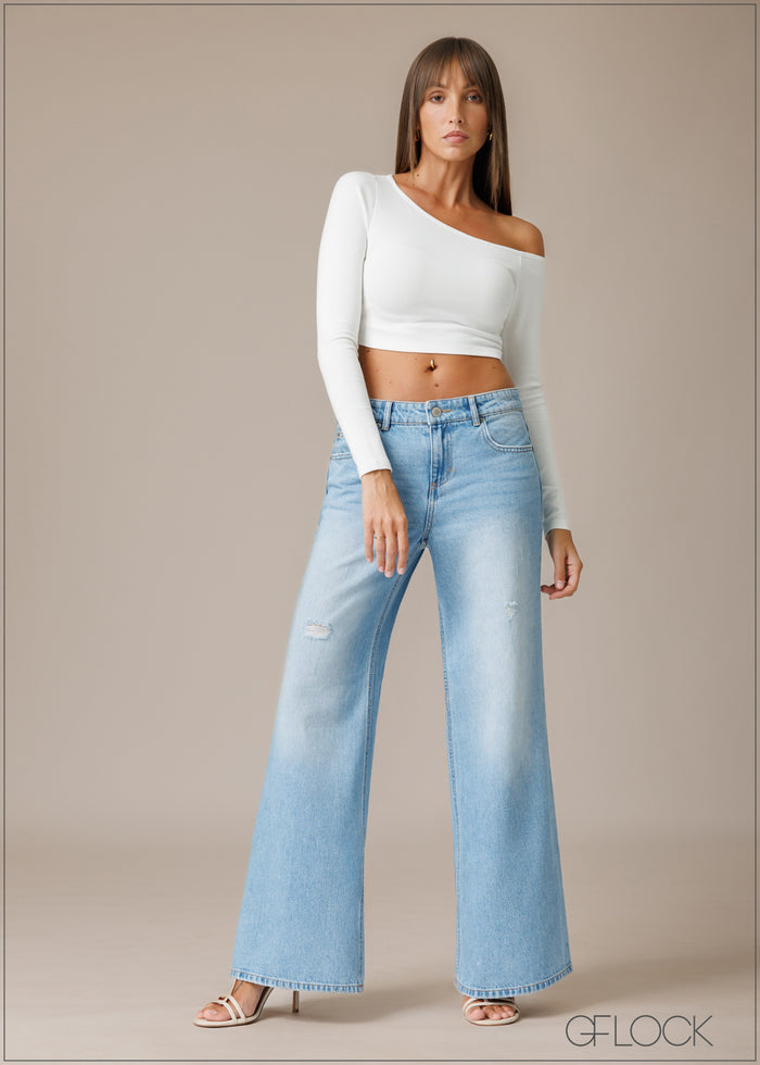 Low Waist Wide Leg Jean - Short Length - 210326D