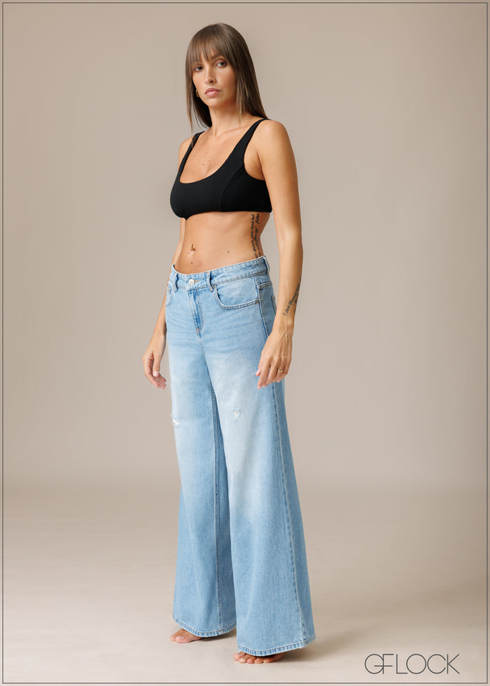 Low Waist Wide Leg Jean - Short Length - 210326D