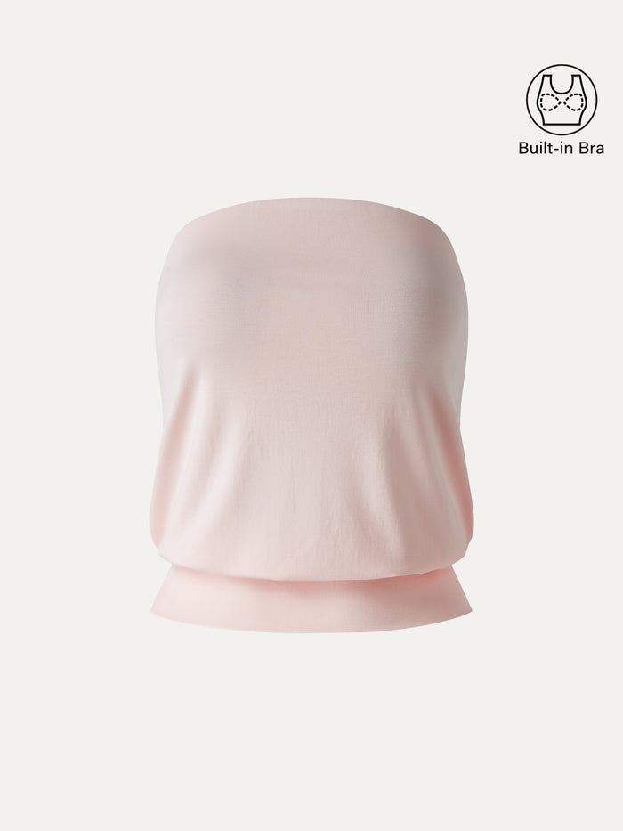 OGLmove Lyocell Bandeau Banded Hem Bra Top Peach Dust Pink XS