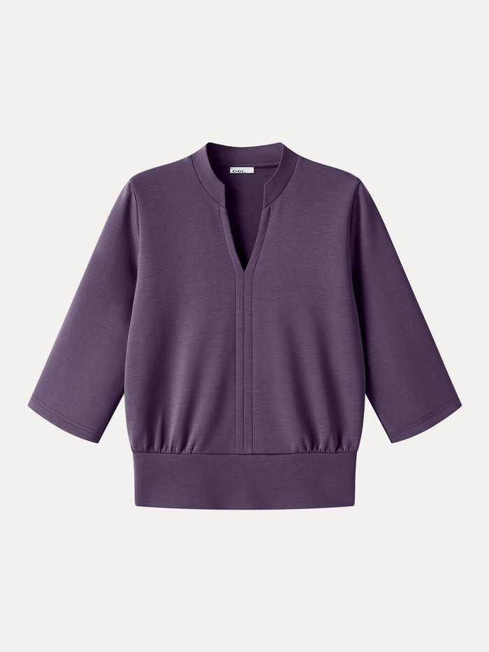OGLmove Lyocell Spacer Knit V-Neck Elbow Sleeve Banded Hem Top Ultraviolet Purple XXS