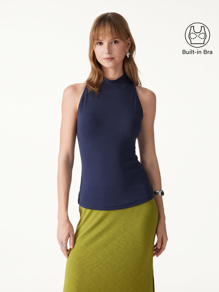 OGLmove Lyocell-Wool Knit Mock Neck Sleeveless Bra Top