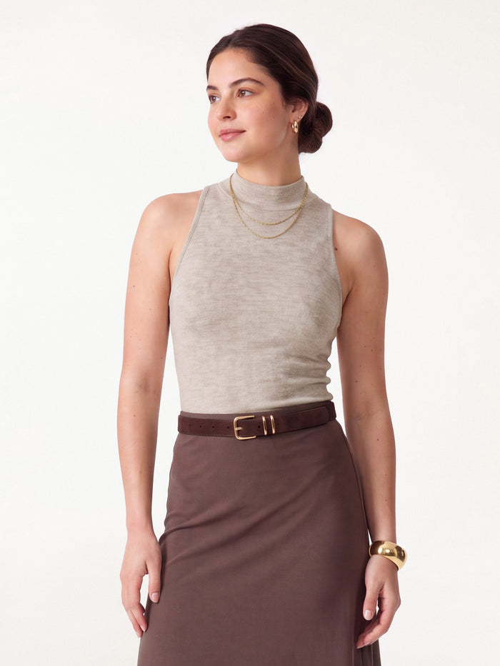 OGLmove Lyocell-Wool Knit Mock Neck Bra Top Heather Pinky Mist XXS