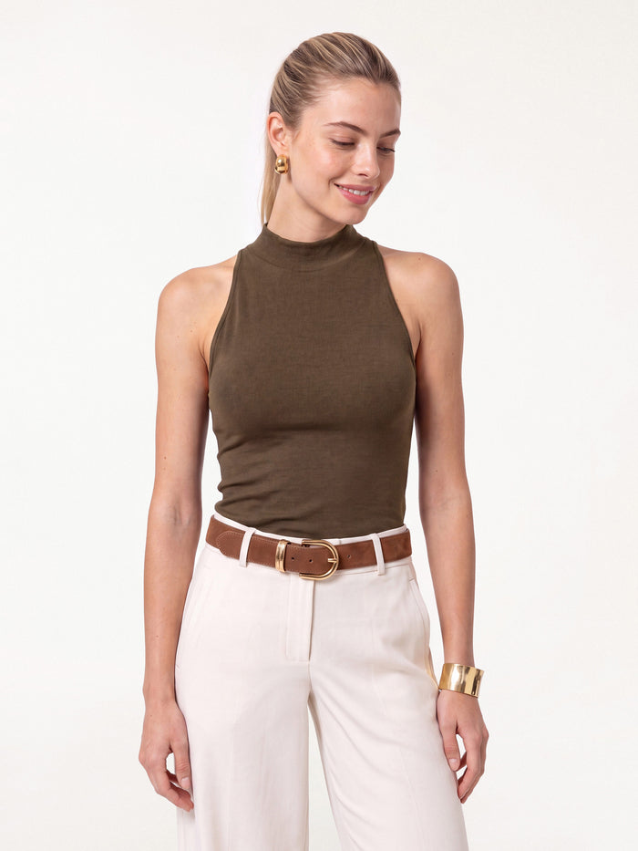 OGLmove Lyocell-Wool Knit Mock Neck Bra Top Brunette Brown XXS