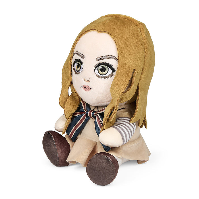 M3GAN Phunny plush toy by Kidrobot featuring the character M3GAN in soft, cuddly fabric with detailed costume and expressive face.