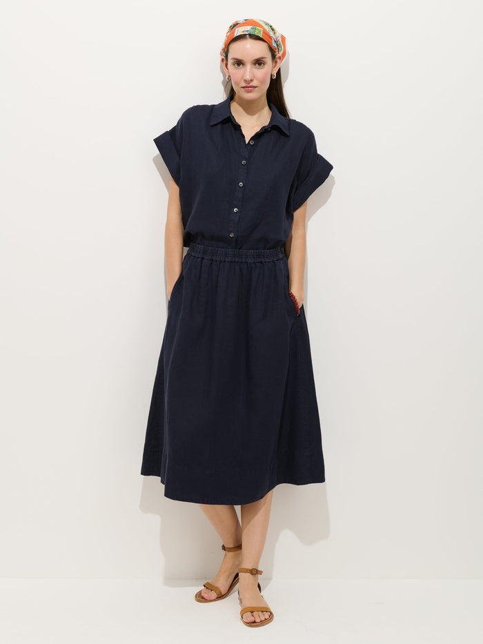 Maddie Blouse in Linen - Dark Navy