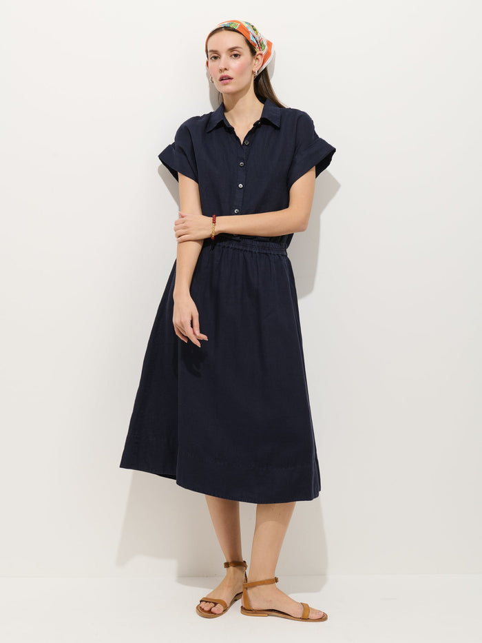 Maddie Blouse in Linen - Dark Navy