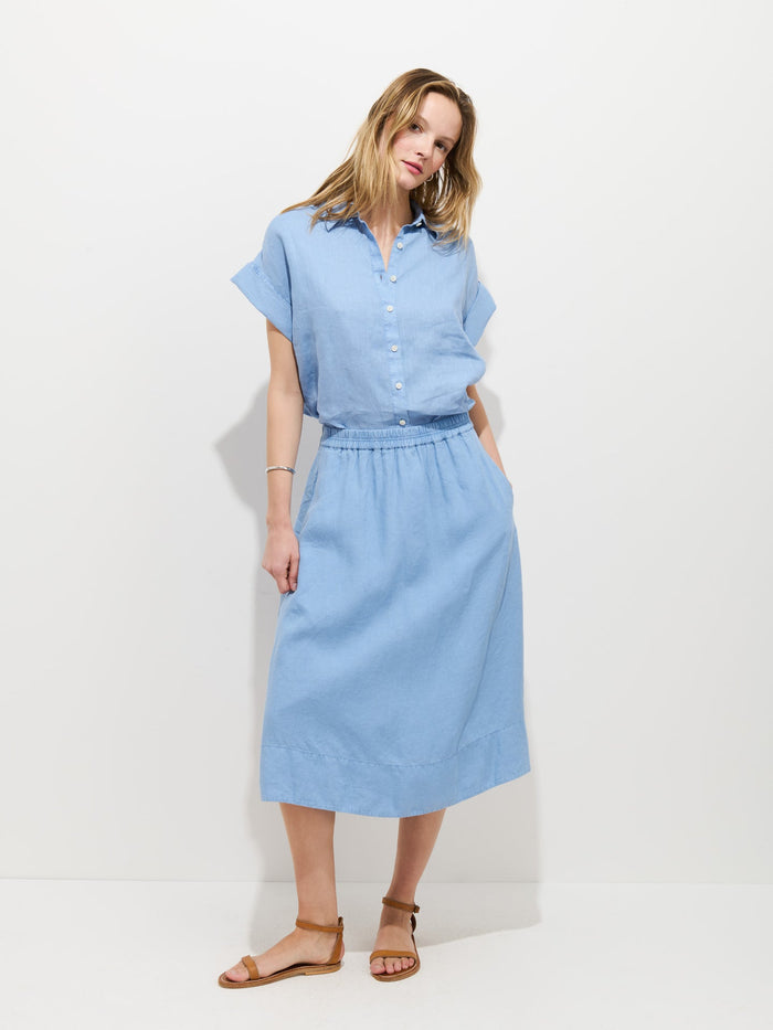 Maddie Skirt in Linen - Bel Air Blue