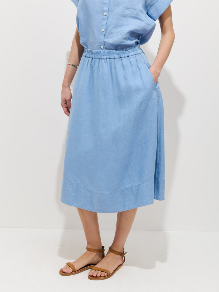 Maddie Skirt in Linen - Bel Air Blue