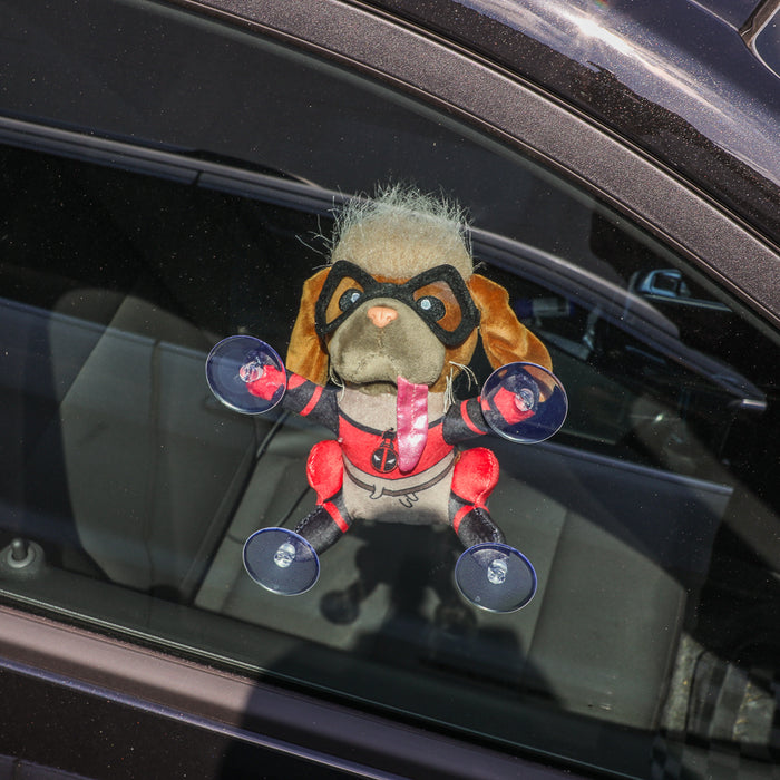 Marvel Deadpool & Wolverine Dogpool plush window clinger featuring soft plush material and colorful character design.