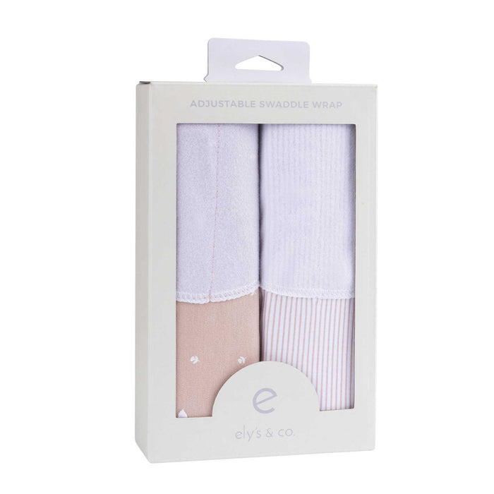 Mauve Tulips & Stripes Adjustable Swaddle Blanket Packaged