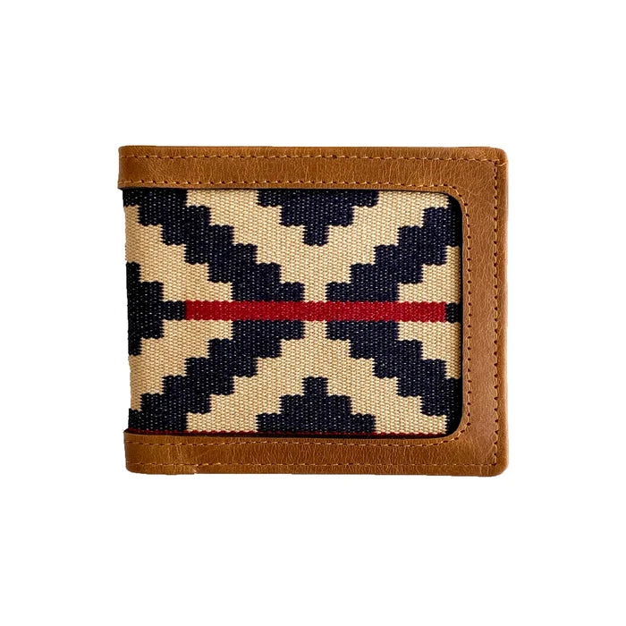 Men's Leather & Woven Wallet - Navy w/ Red Stripe