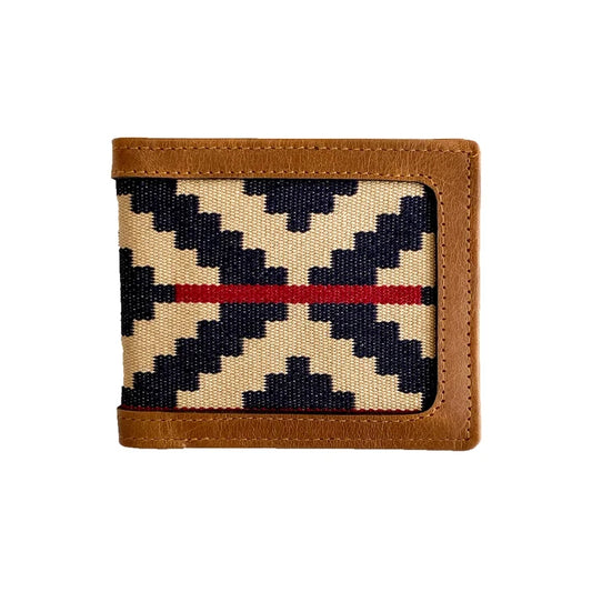 Men's Leather & Woven Wallet - Navy w/ Red Stripe