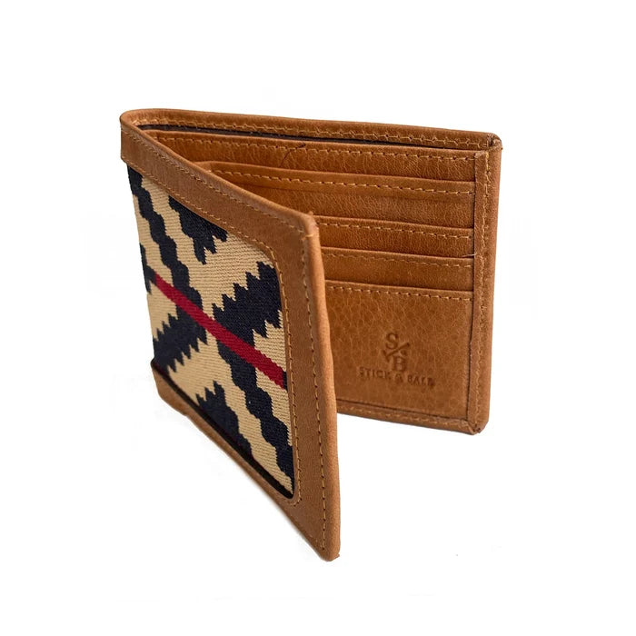 Men's Leather & Woven Wallet - Navy w/ Red Stripe