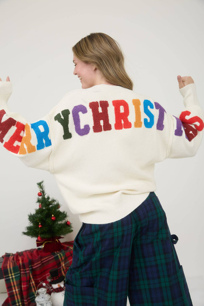 MERRY CHRISTMAS MULTICOLOR CREWNECK KNIT SWEATER