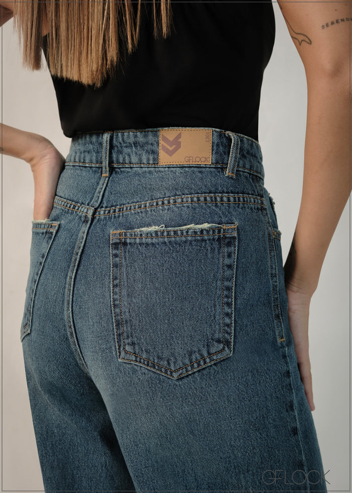 Mid Wash Wide Leg Jean - Short Length - 140326