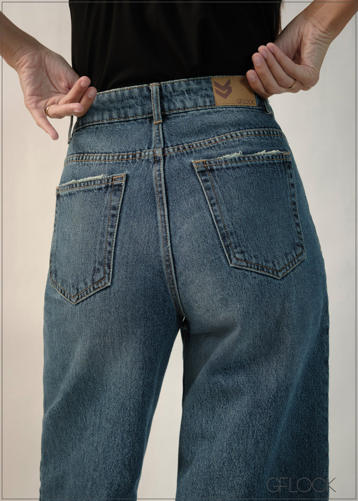 Mid Wash Wide Leg Jean - Short Length - 140326
