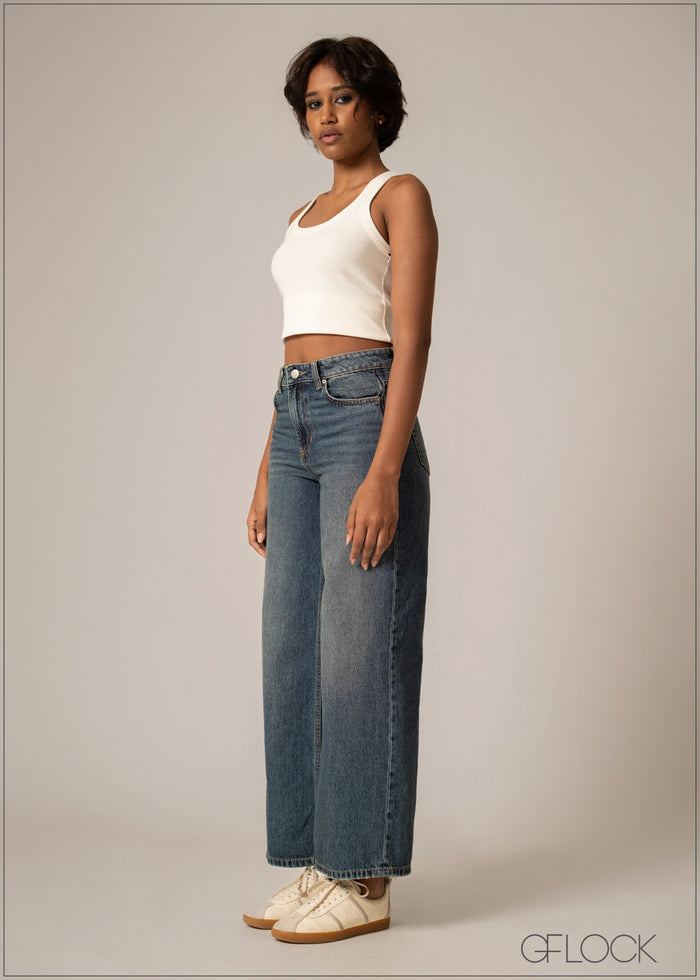 Mid Wash Wide Leg Jean - Short Length - 220826D