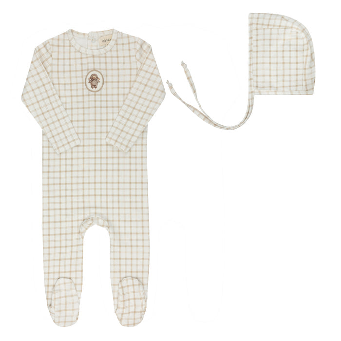 Modal French Terry Plaid Sheep Collection - Footie + Bonnet