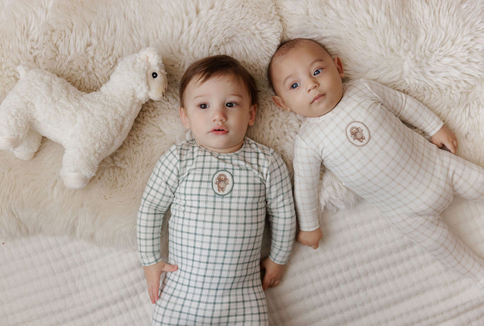 Modal French Terry Plaid Sheep Collection - Footie