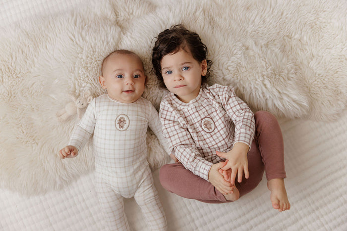 Modal French Terry Plaid Sheep Collection - Footie