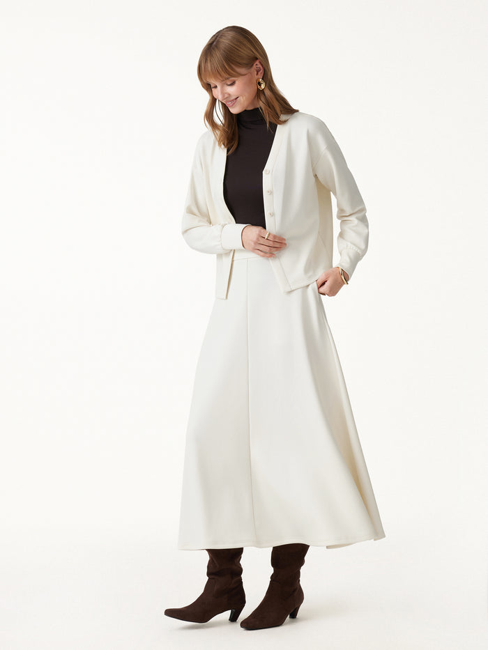 OGLmove Modal Spacer Knit High-Rise Umbrella Midi Skirt with Pockets