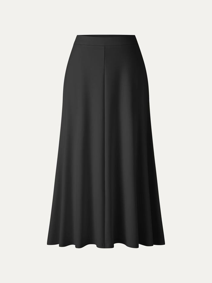 OGLmove Modal Spacer Knit High-Rise Umbrella Midi Skirt with Pockets Black XXS