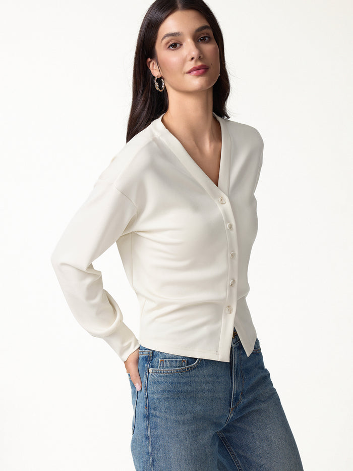 OGLmove Modal Spacer Knit V-Neck Long Sleeve Button-Down Cardigan