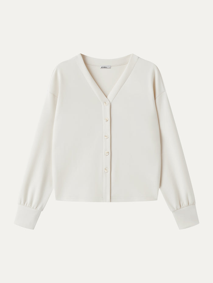 OGLmove Modal Spacer Knit V-Neck Long Sleeve Button-Down Cardigan