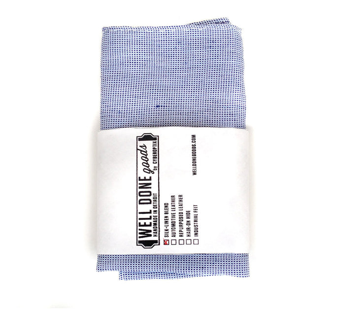 Blue textured weave linen + silk blend woven pocket square.