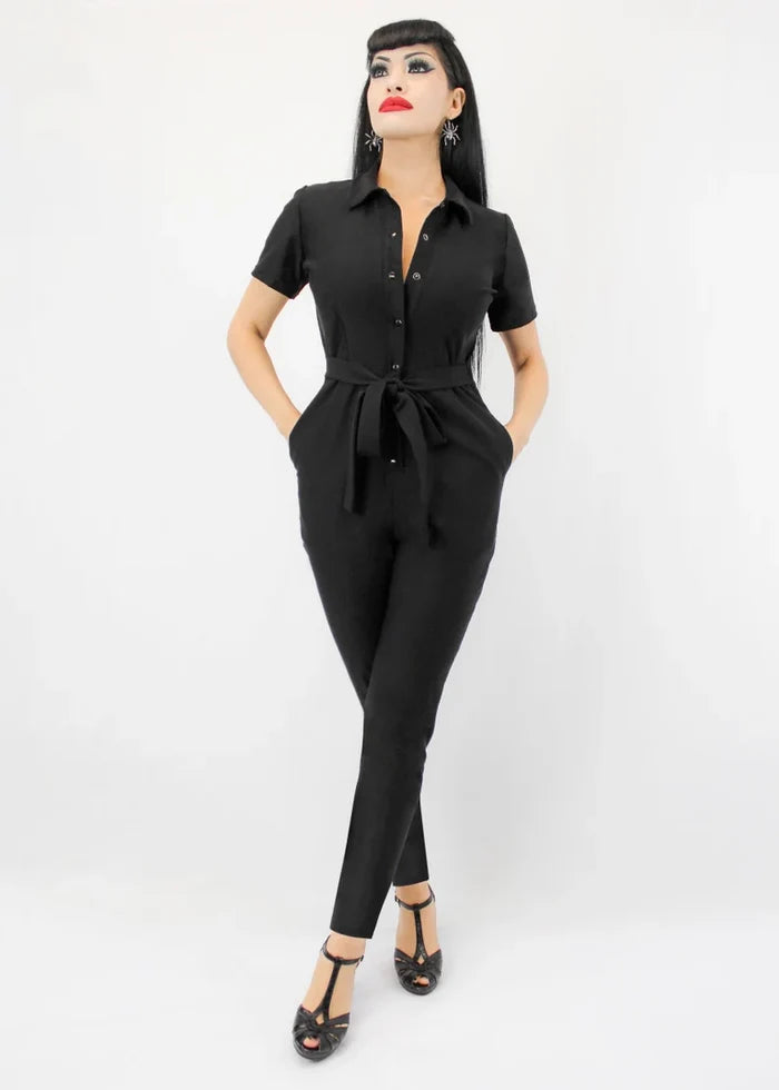 One Piece Long Black Play Suit Jumpsuit