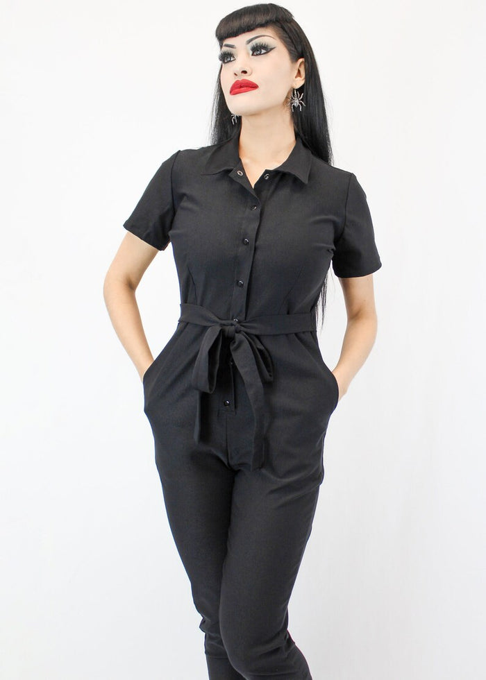 One Piece Long Black Play Suit Jumpsuit